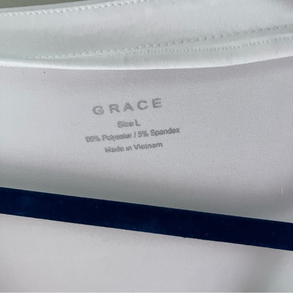 Bundle three short sleeve blouses. Purple, sage, off-white, L - Picture 13 of 15